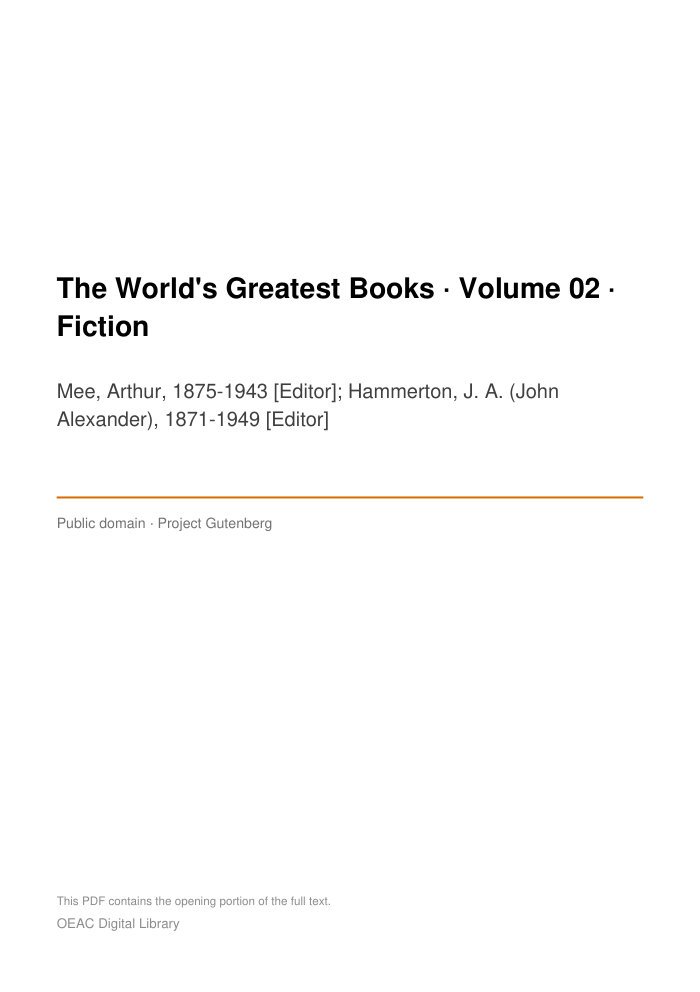 The World's Greatest Books — Volume 02 — Fiction cover