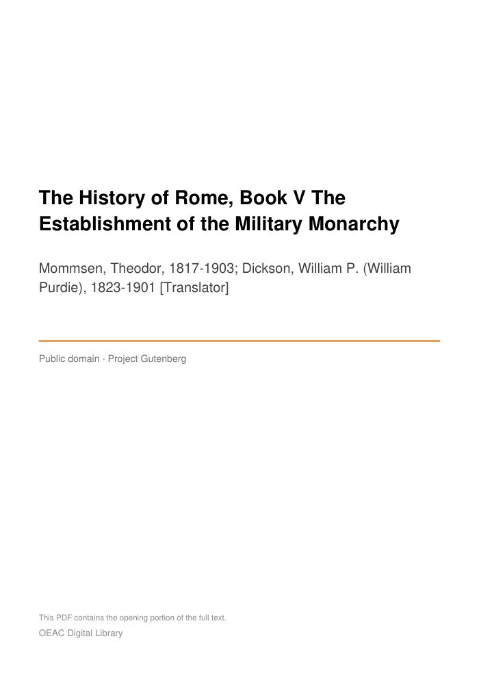 The History of Rome, Book V The Establishment of the Military Monarchy cover