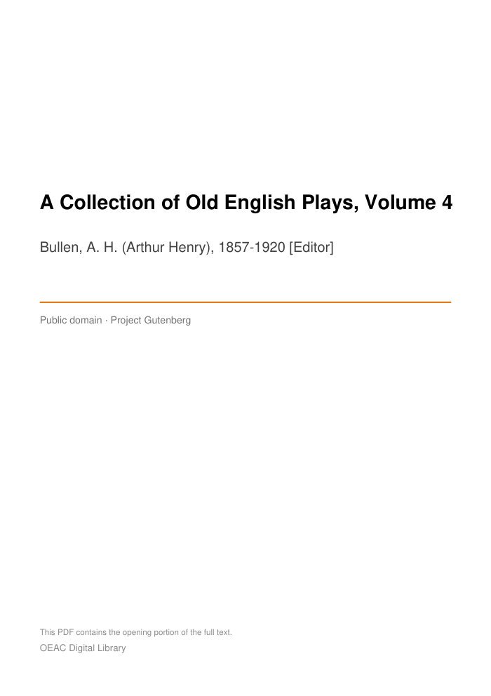 A Collection of Old English Plays, Volume 4 — cover