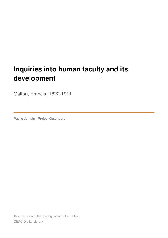 Inquiries into human faculty and its development cover