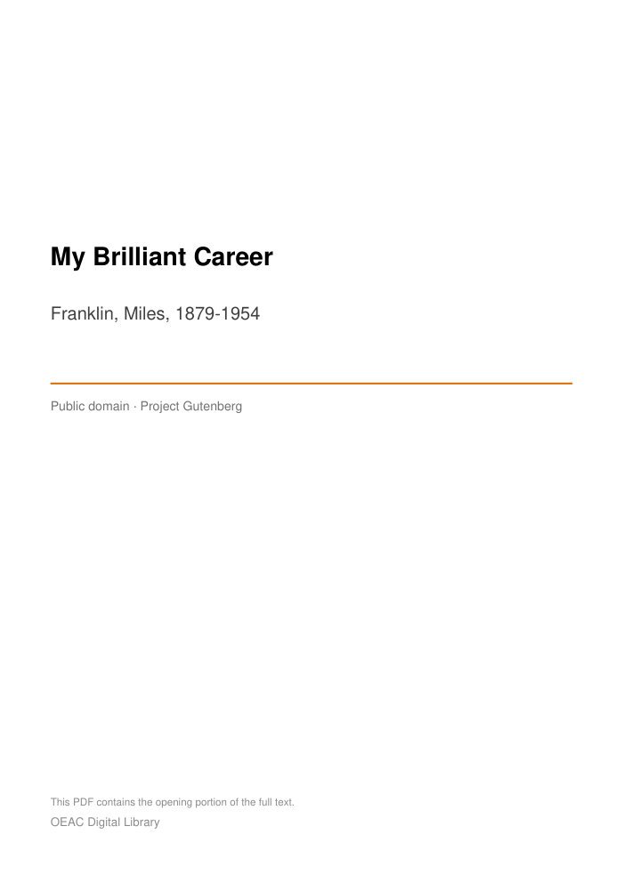 My Brilliant Career cover