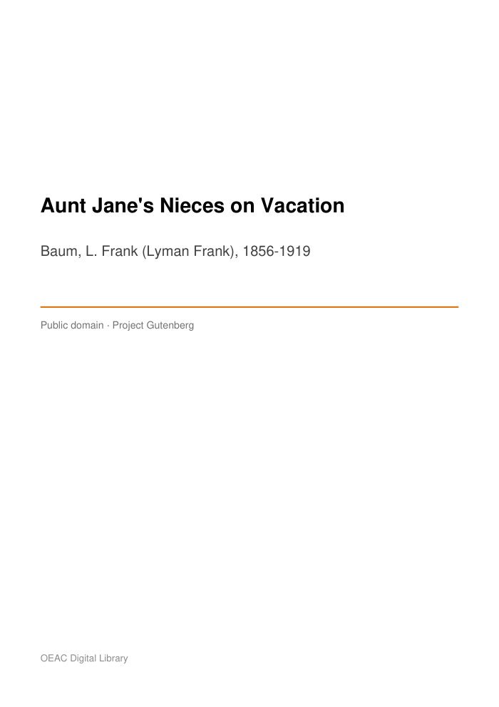 Aunt Jane's Nieces on Vacation — cover