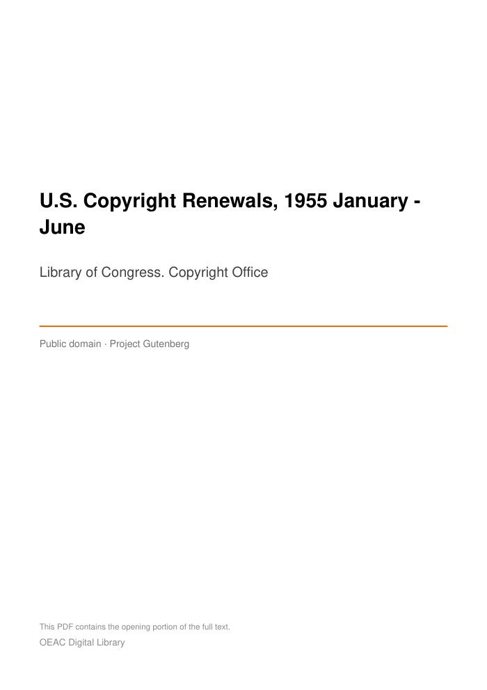 U.S. Copyright Renewals, 1955 January - June — cover