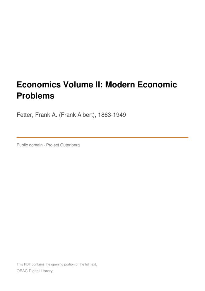 Economics Volume II: Modern Economic Problems cover