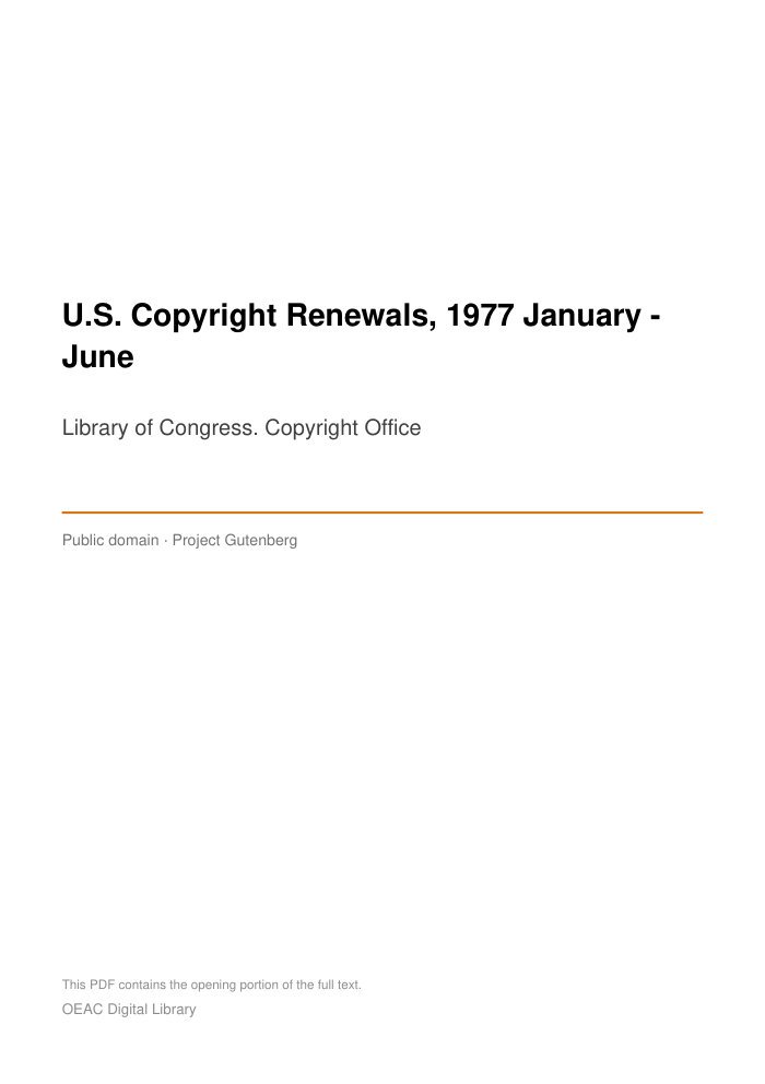 U.S. Copyright Renewals, 1977 January - June — cover