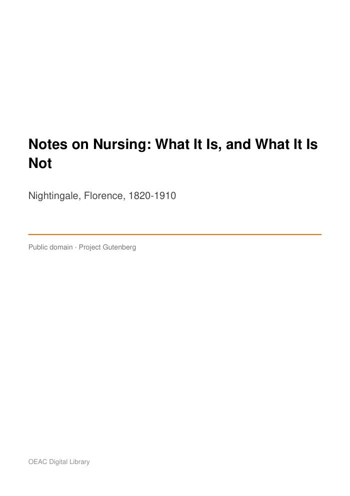 Notes on Nursing: What It Is, and What It Is Not cover