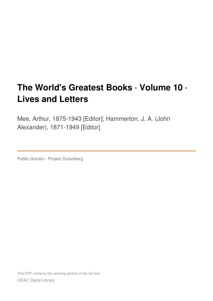 The World's Greatest Books — Volume 10 — Lives and Letters — cover