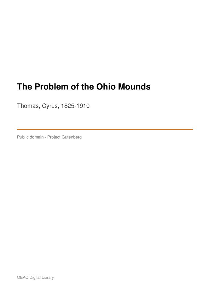 The Problem of the Ohio Mounds cover