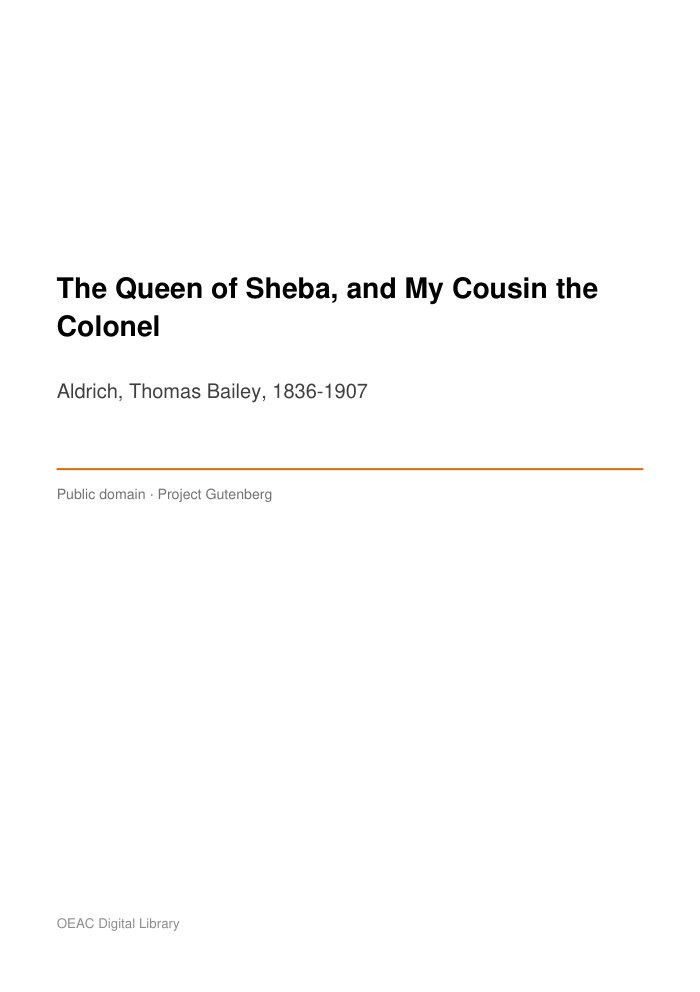 The Queen of Sheba, and My Cousin the Colonel cover
