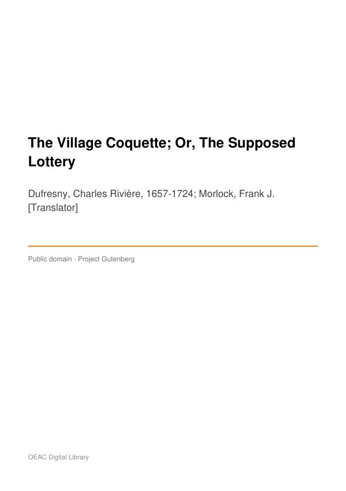 The Village Coquette; Or, The Supposed Lottery — cover