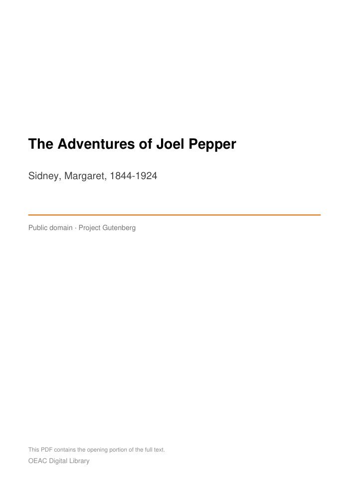 The Adventures of Joel Pepper — cover