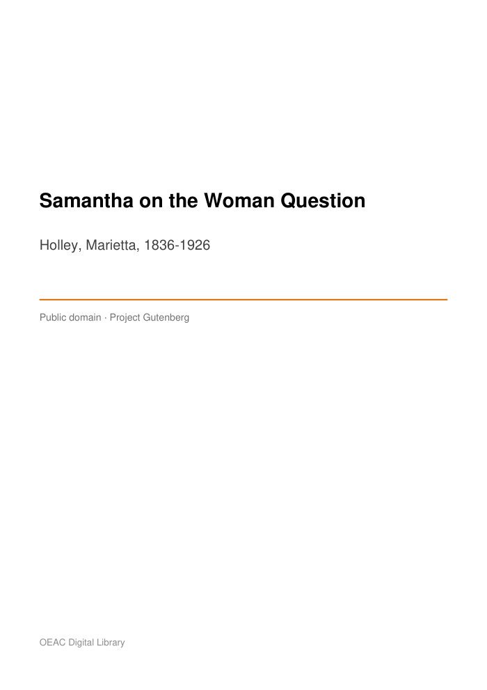 Samantha on the Woman Question — cover