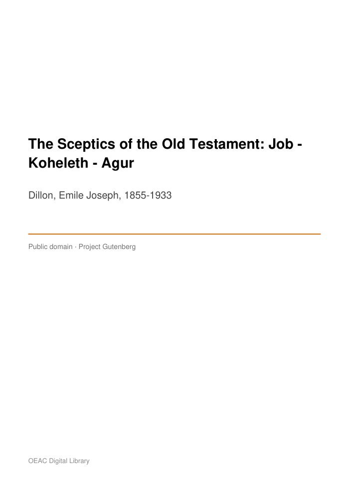 The Sceptics of the Old Testament: Job - Koheleth - Agur cover