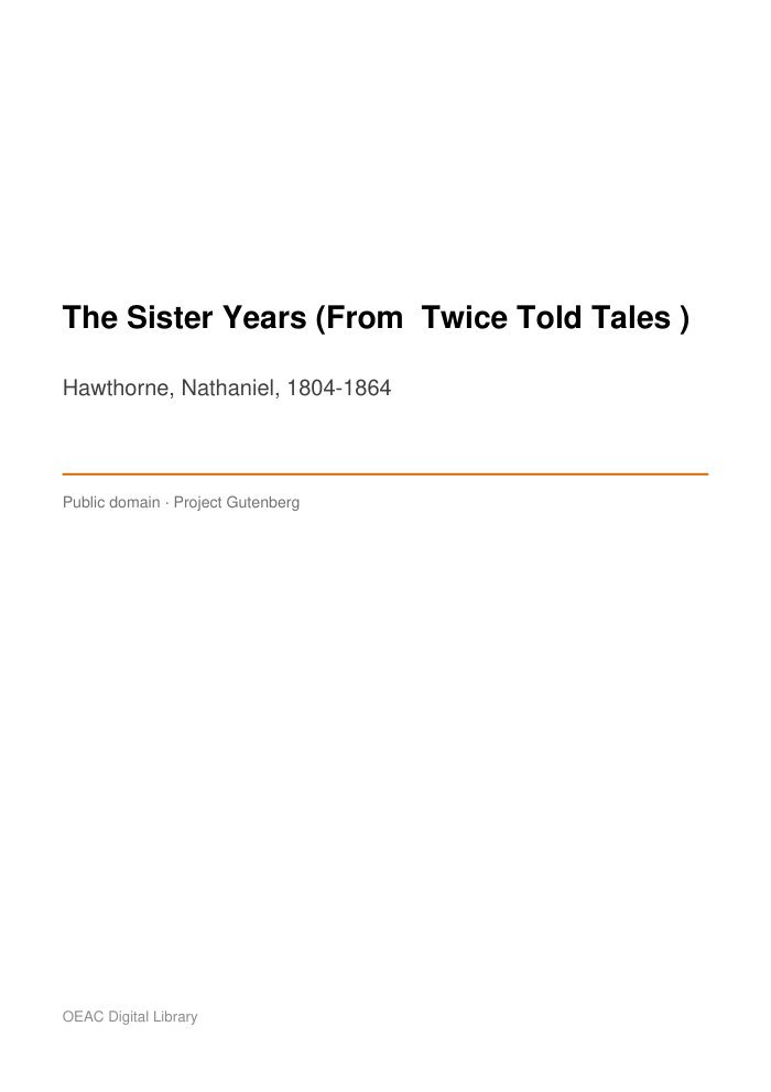The Sister Years (From "Twice Told Tales") cover