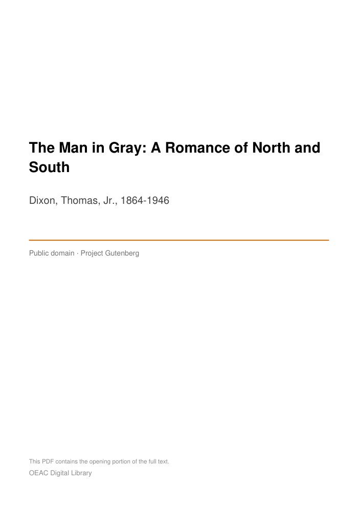 The Man in Gray: A Romance of North and South cover