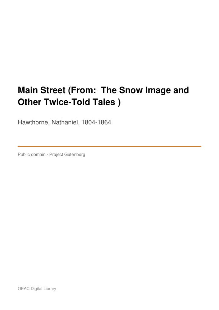Main Street (From: "The Snow Image and Other Twice-Told Tales") cover