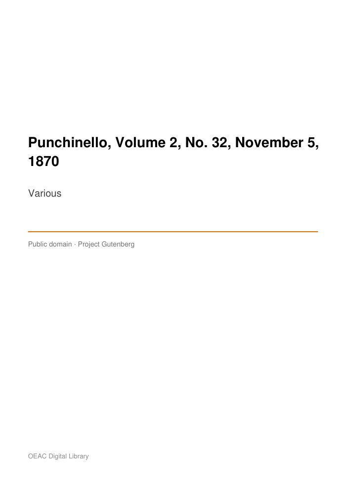 Punchinello, Volume 2, No. 32, November 5, 1870 — cover
