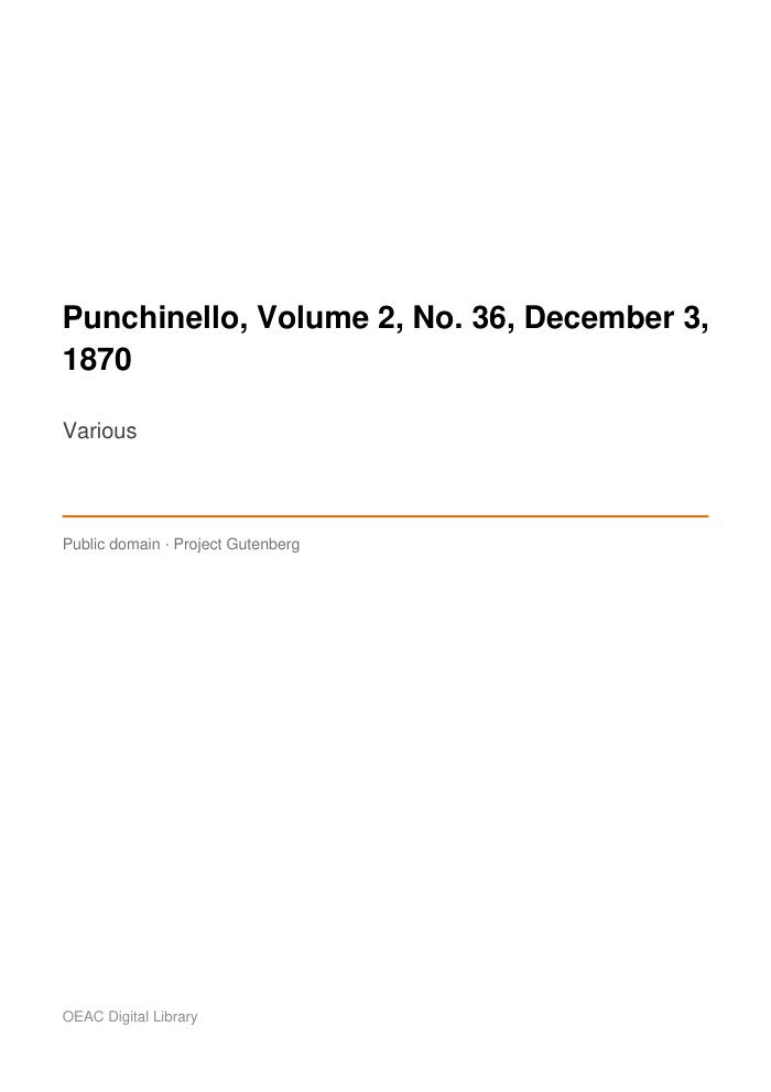 Punchinello, Volume 2, No. 36, December 3, 1870 cover