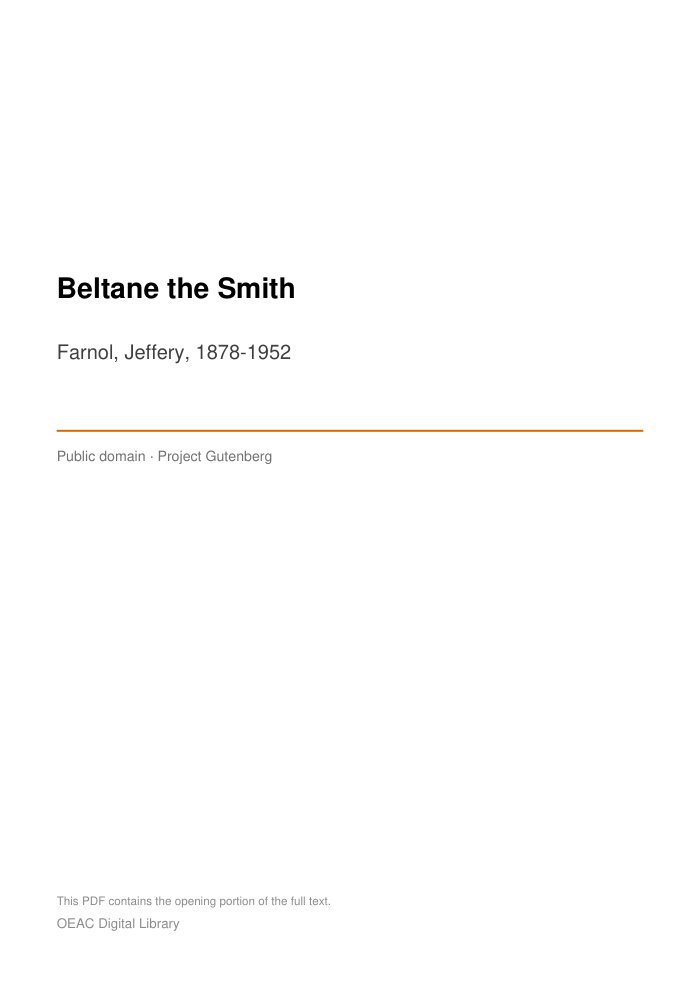Beltane the Smith — cover