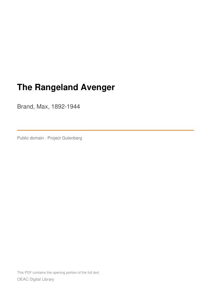 The Rangeland Avenger — cover