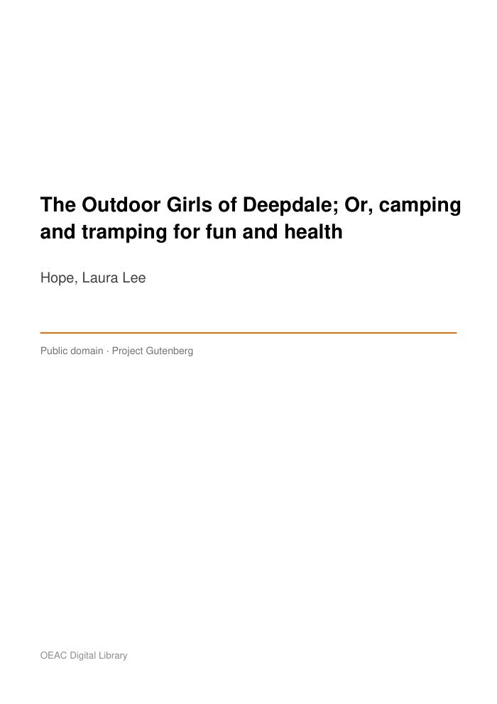 The Outdoor Girls of Deepdale; Or, camping and tramping for fun and health — cover