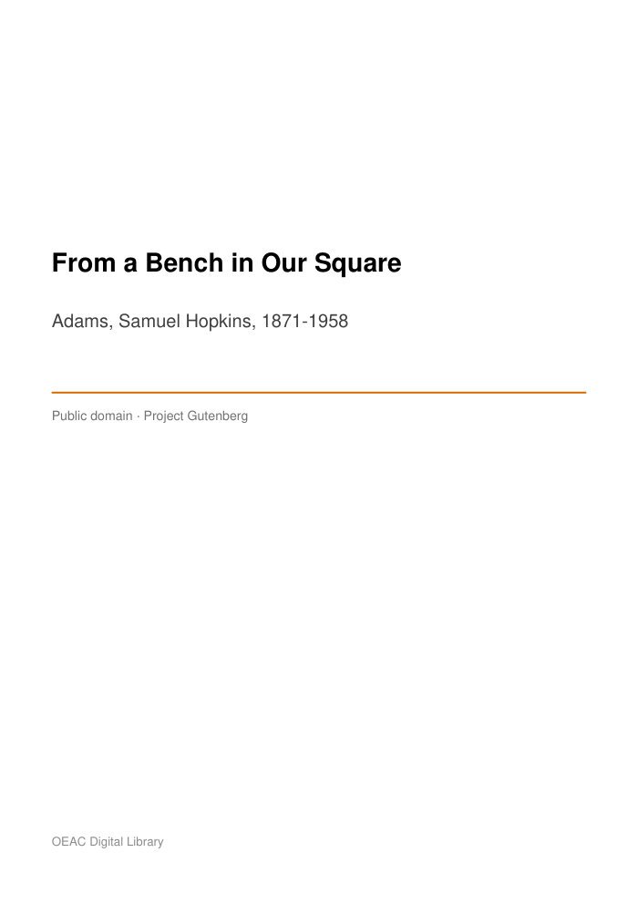 From a Bench in Our Square — cover