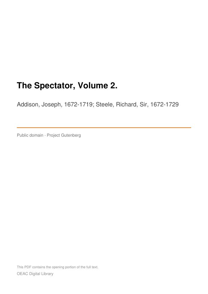 The Spectator, Volume 2. cover