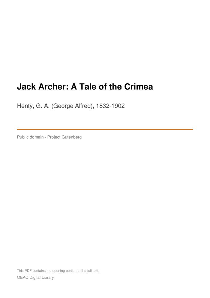 Jack Archer: A Tale of the Crimea — cover