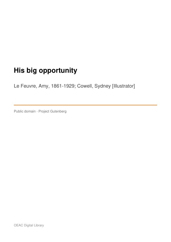 His big opportunity cover