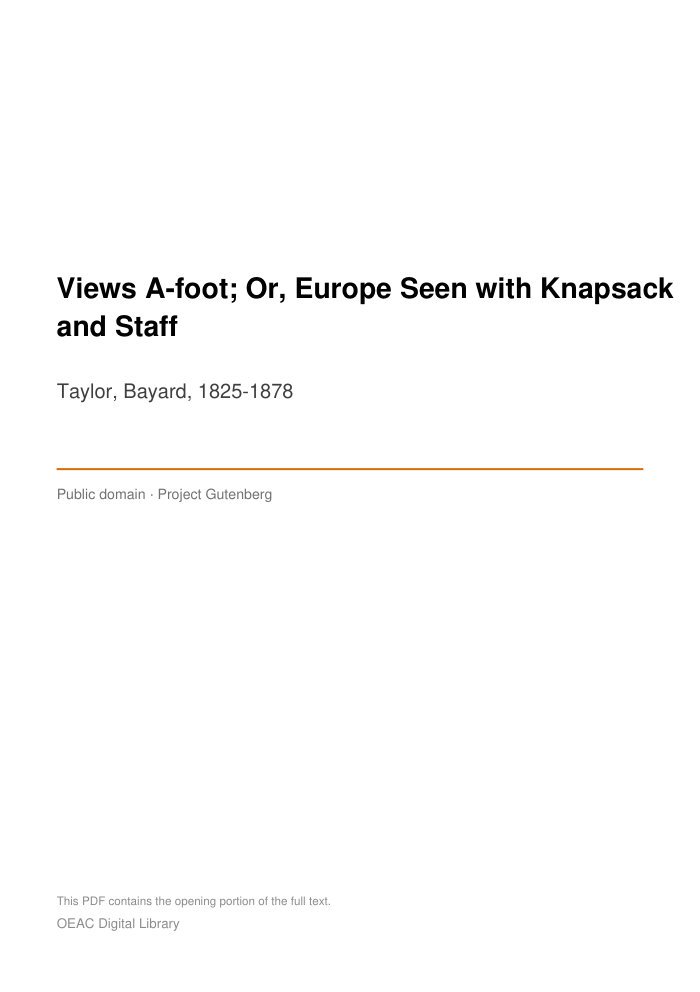 Views A-foot; Or, Europe Seen with Knapsack and Staff cover