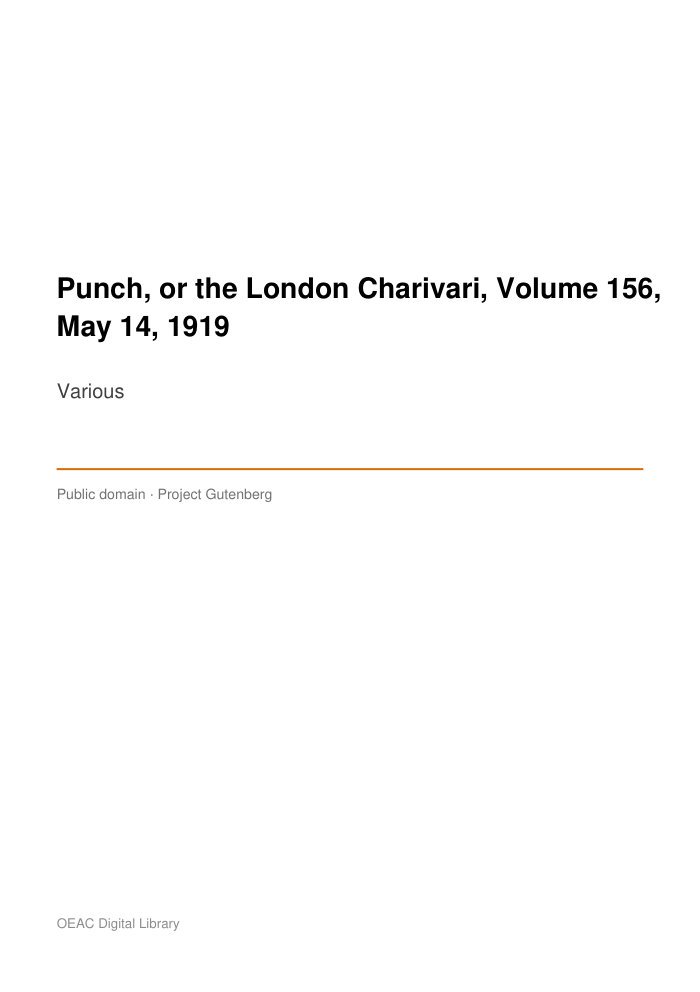 Punch, or the London Charivari, Volume 156, May 14, 1919 cover