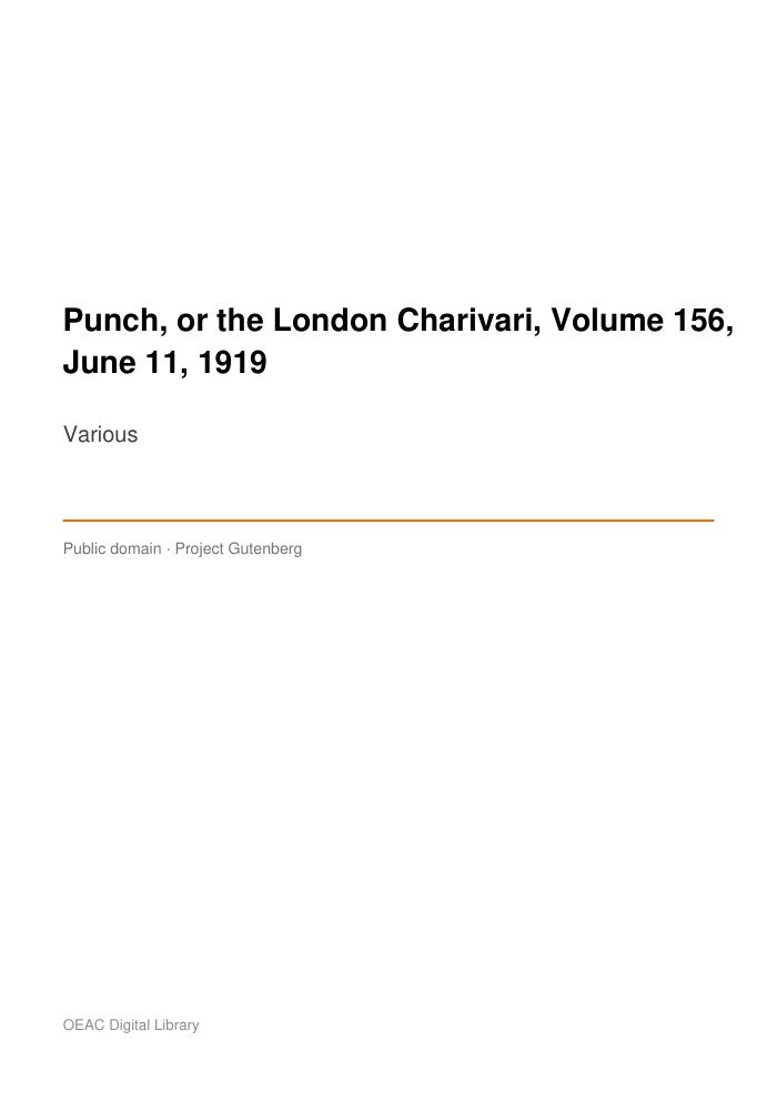Punch, or the London Charivari, Volume 156, June 11, 1919 cover