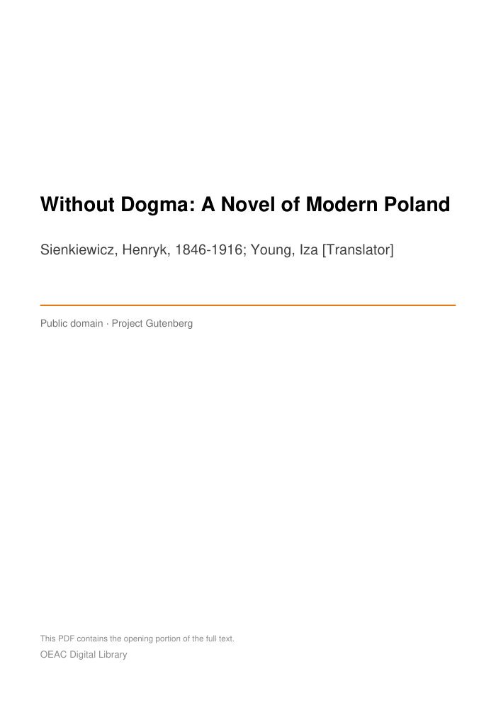 Without Dogma: A Novel of Modern Poland cover