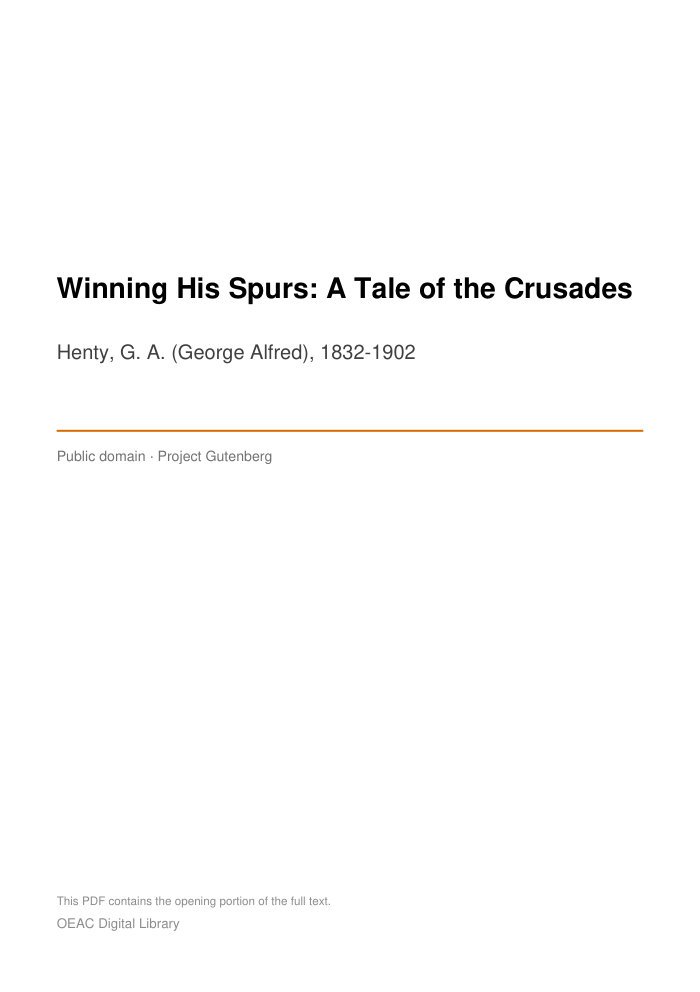 Winning His Spurs: A Tale of the Crusades cover
