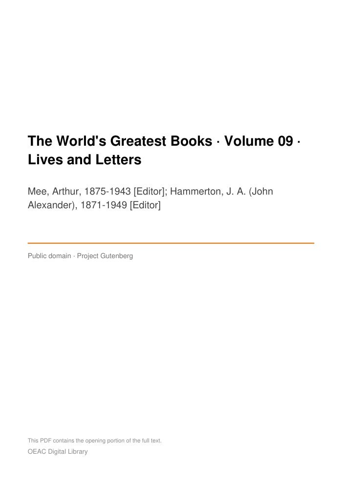 The World's Greatest Books — Volume 09 — Lives and Letters — cover