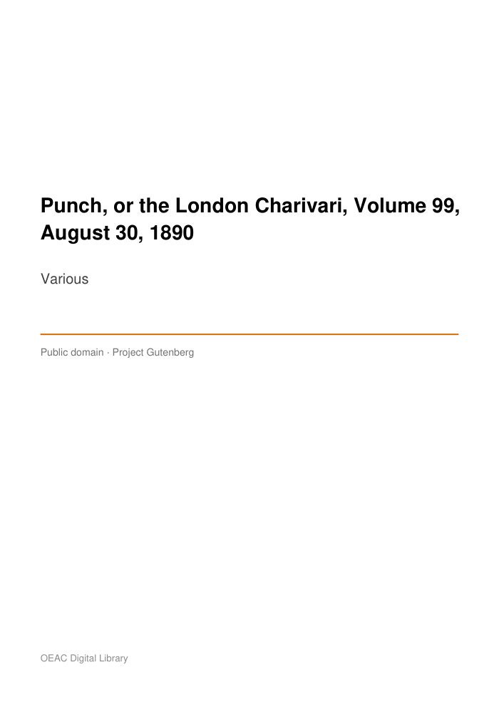 Punch, or the London Charivari, Volume 99, August 30, 1890 cover