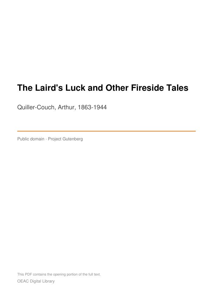 The Laird's Luck and Other Fireside Tales cover