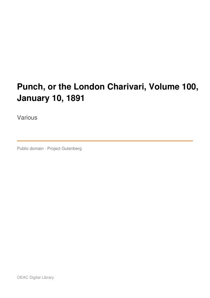 Punch, or the London Charivari, Volume 100, January 10, 1891 cover