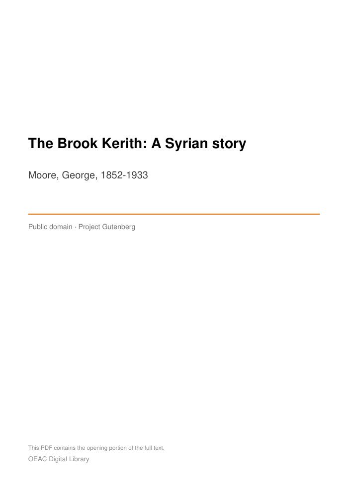 The Brook Kerith: A Syrian story — cover