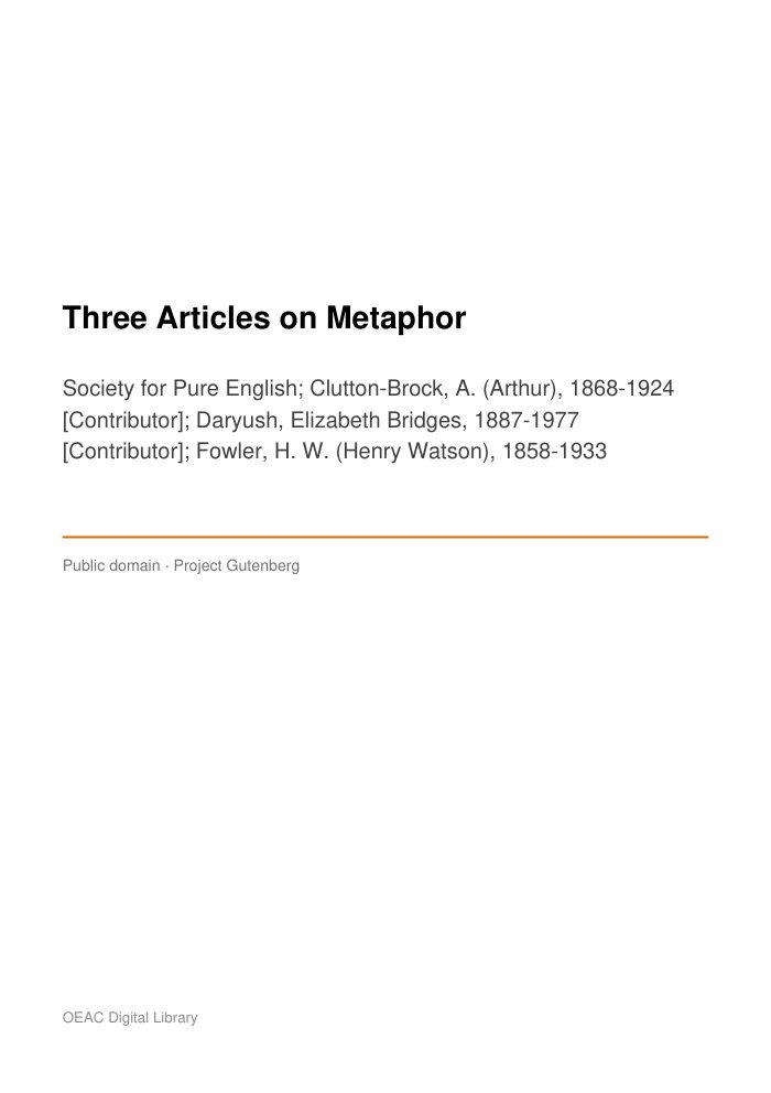 Three Articles on Metaphor cover
