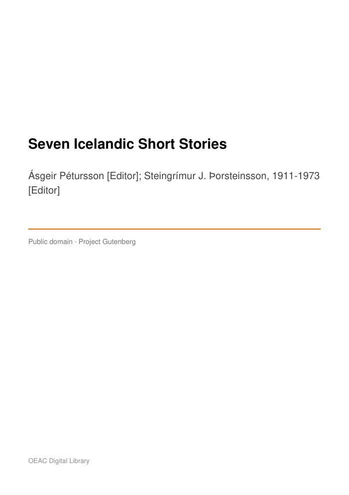 Seven Icelandic Short Stories cover