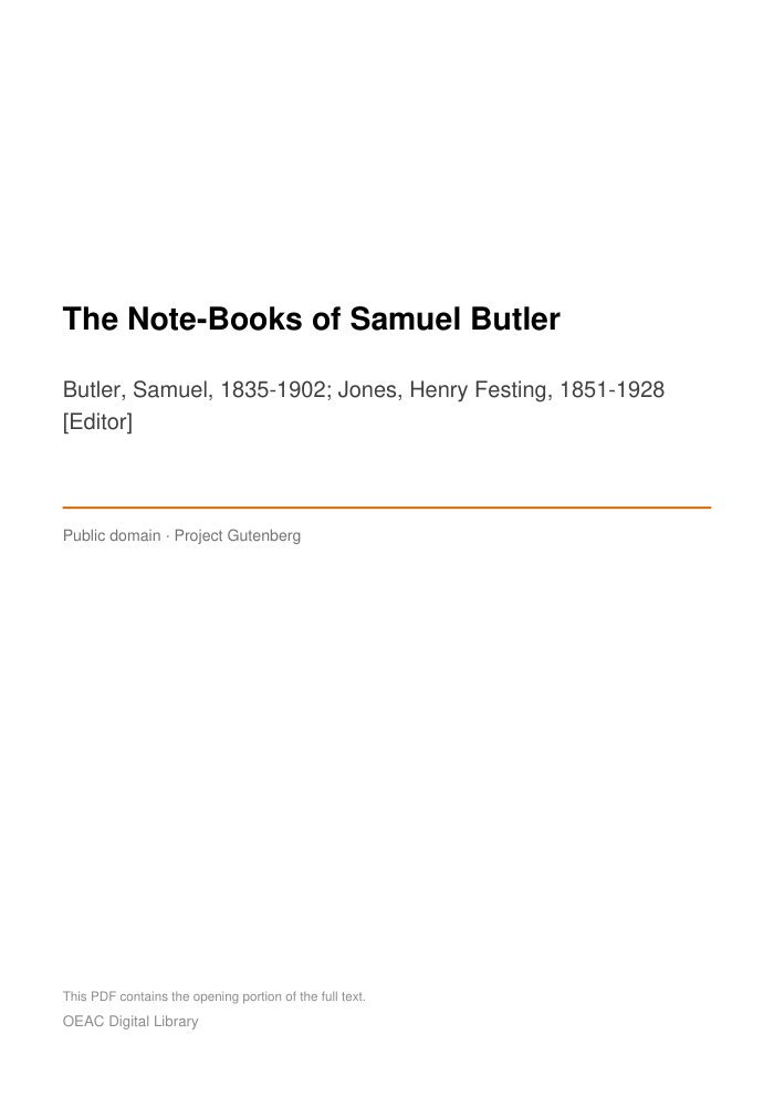 The Note-Books of Samuel Butler cover