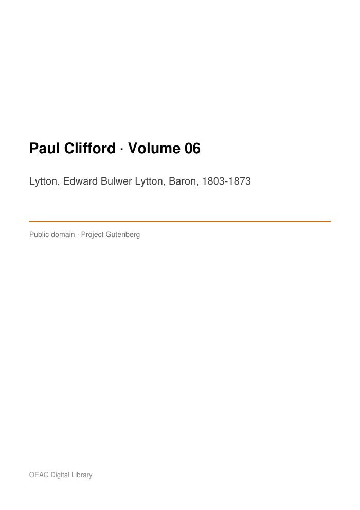 Paul Clifford — Volume 06 cover