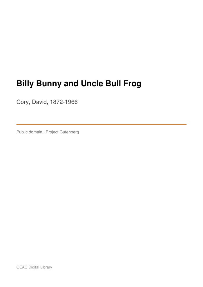 Billy Bunny and Uncle Bull Frog cover
