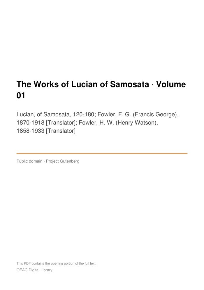 The Works of Lucian of Samosata — Volume 01 — cover