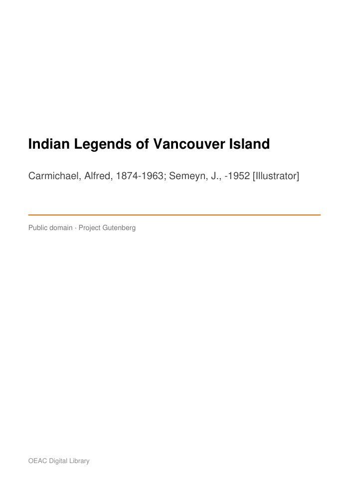 Indian Legends of Vancouver Island cover