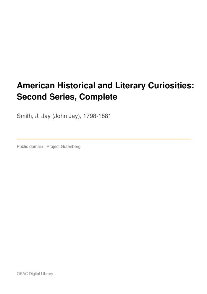 American Historical and Literary Curiosities: Second Series, Complete — cover