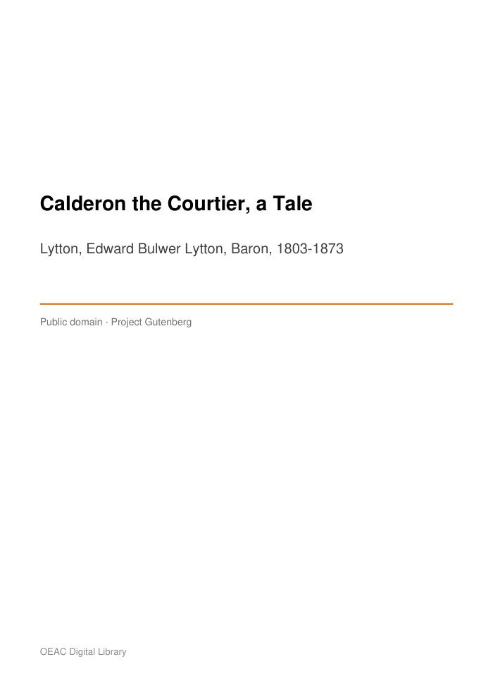 Calderon the Courtier, a Tale cover