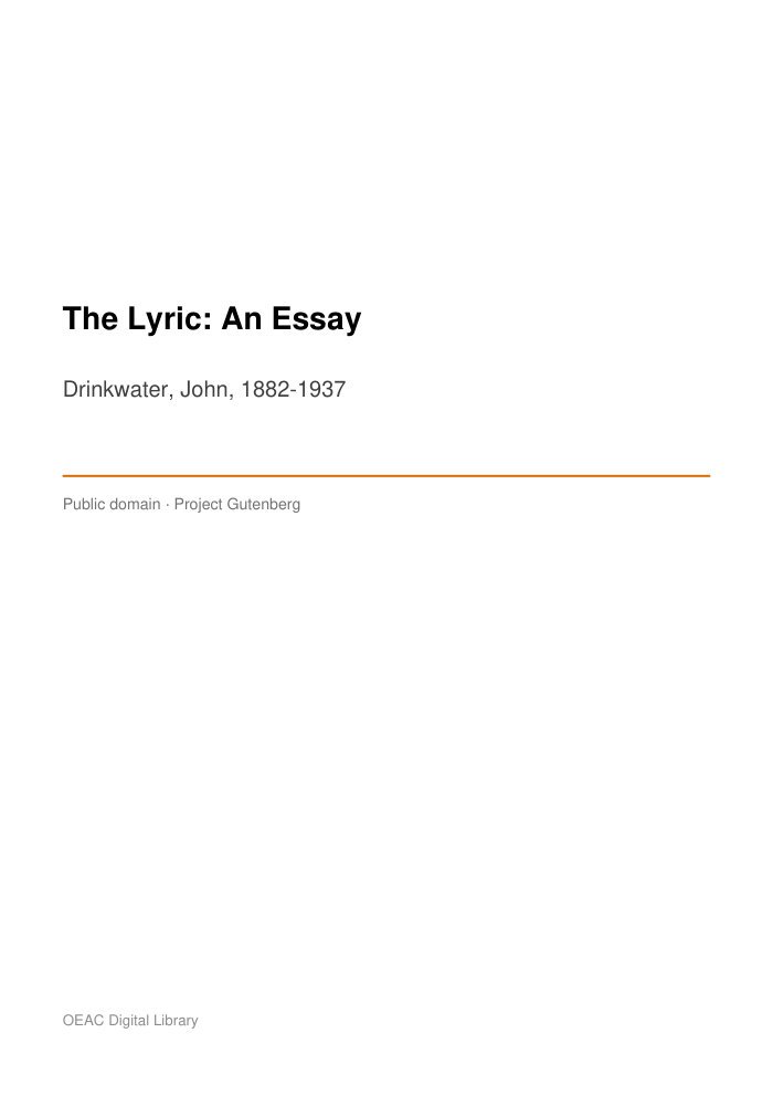 The Lyric: An Essay cover