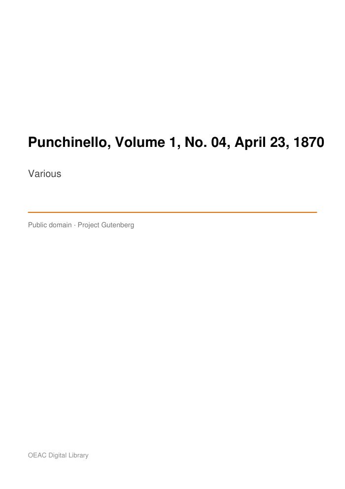 Punchinello, Volume 1, No. 04, April 23, 1870 cover